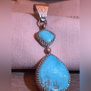 Handmade Native pendant 2 turquoise stones
